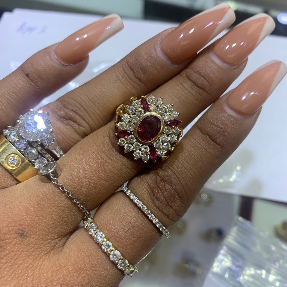 14k gold Ruby diamond cocktail vintage ring